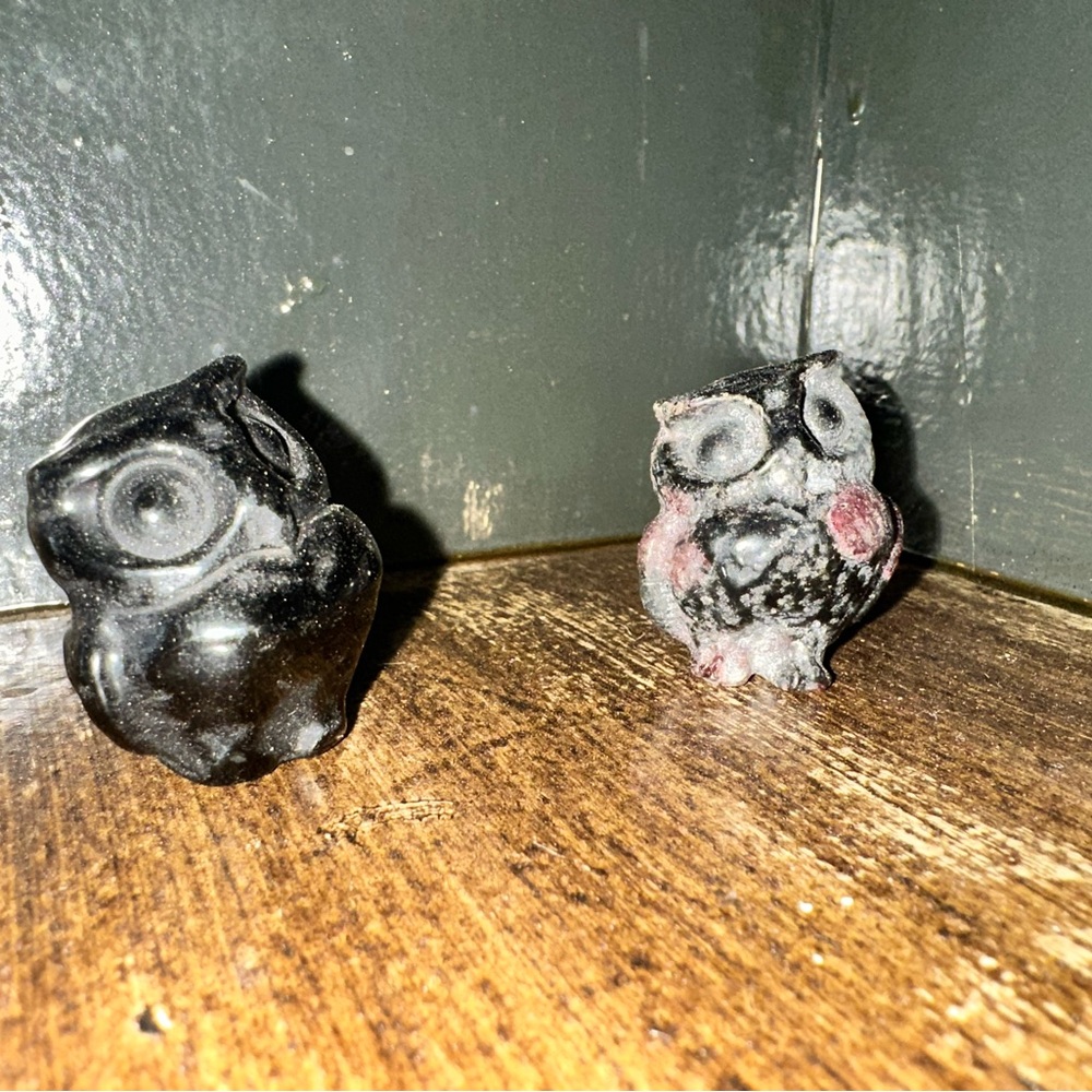 Obsidian and Garnet Owls